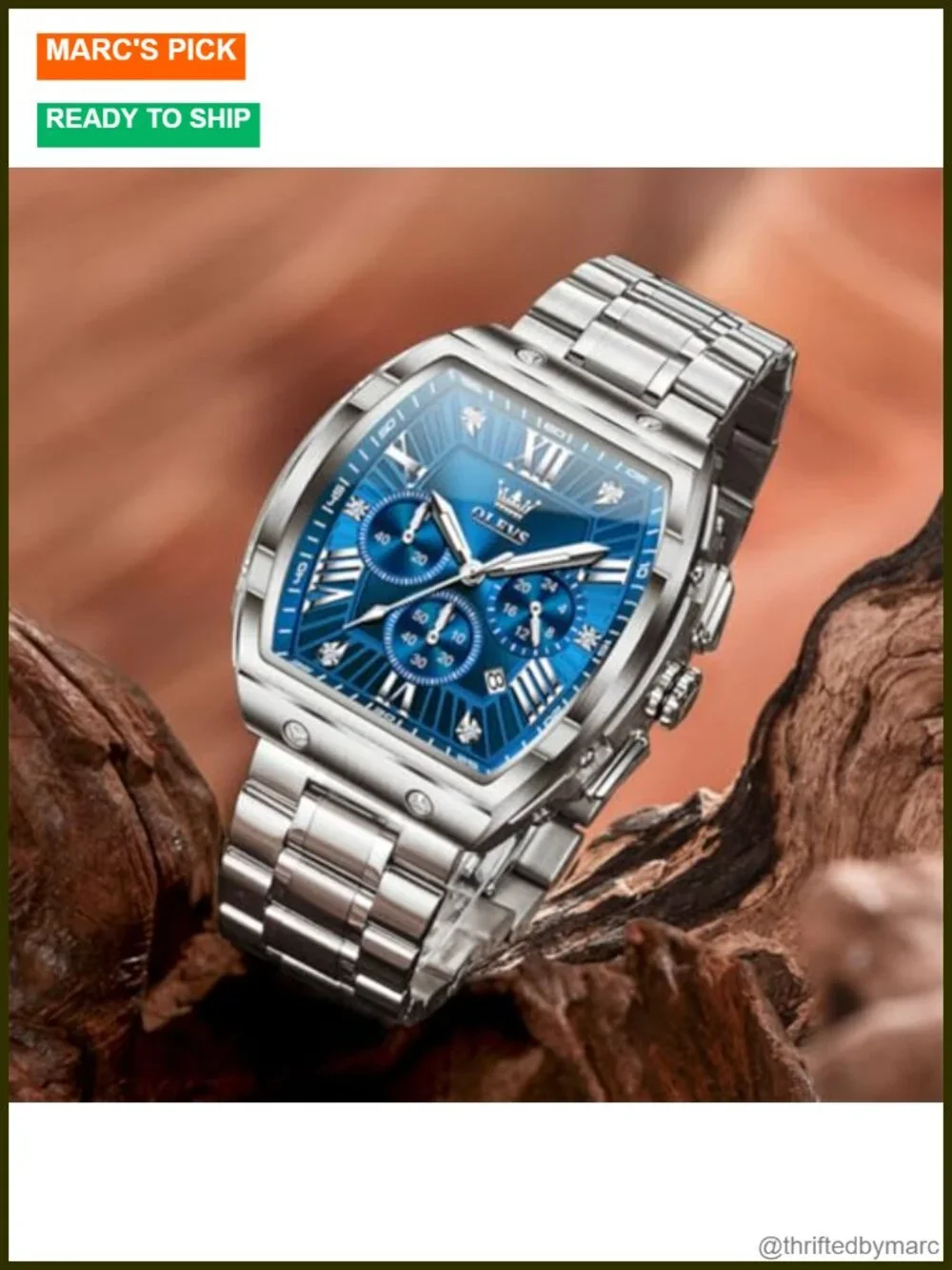 Men's Analog Quartz Chronograph Stainless Steel Dress Watch Waterproof 50mm
